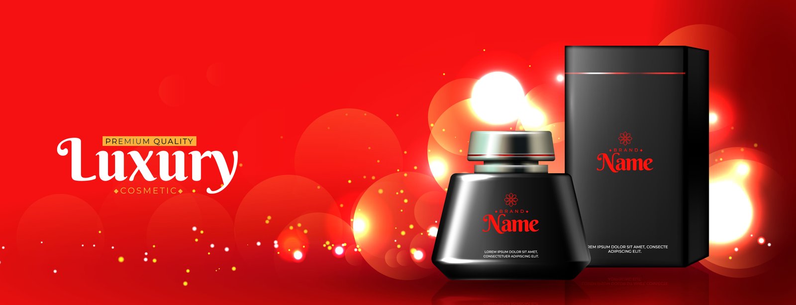 Red background with perfume cosmetic